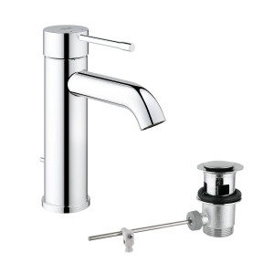 Miscelatore monocomando per lavabo Grohe Essence S-Size cromato con set di scarico a tirante.