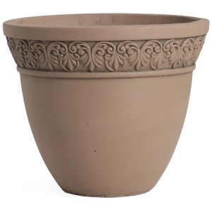 Vaso per piante Gartec Round Tellus, Ø 29 cm, beige, con motivo a rilievo sul bordo.