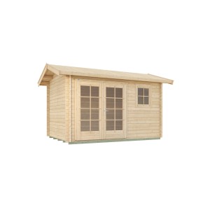 Abri de jardin en bois Weka non traité avec toit à deux pentes, 410x300 cm. Abri de jardin en bois avec double porte et fenêtre.