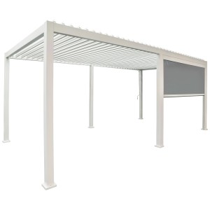 Paravento estraibile Colibri, grigio-bianco, 2,4x4 m, gazebo in alluminio con tenda a rullo.