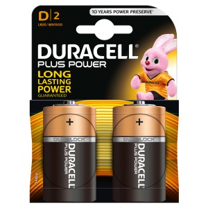 Duracell Plus Power batterie D, confezione da 2. Energia a lunga durata per dispositivi quotidiani.