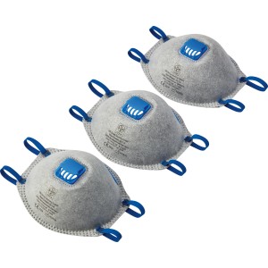 Confezione da 3 maschere di protezione FFP2 NR Carbon LUX-TOOLS con valvola di espirazione e filtro a carboni attivi.