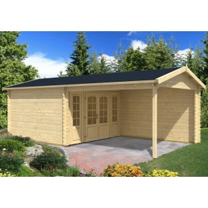 Abri de jardin en bois Alpholz Freiburg-44 avec double porte et zone couverte.