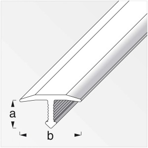 Fugenabdeckprofil aus Aluminium, silberfarben, mit Maßen (HxBxT) 0,6 x 1,4 x 250 cm.