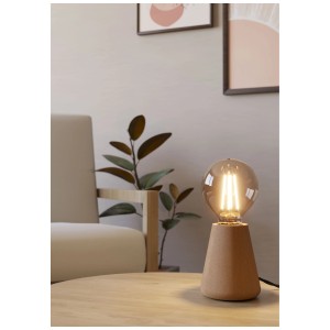 Lampada da tavolo Eglo Asby in legno naturale con lampadina a vista per un'illuminazione accogliente.