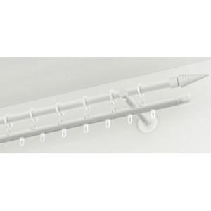Weiße Gardinia Chicago Gardinenstange mit Innenlauf, 2-läufig, mit Ringen und Endstück.