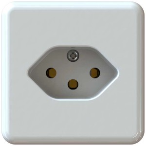 Prise apparente T13 blanche, 10A, 250V pour montage mural intérieur.