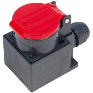 Prise en saillie Steffen T25 IP55, rouge-anthracite, pour pièces humides et extérieures.