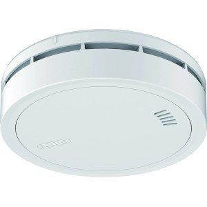 Détecteur de fumée Abus Prefira Connect blanc. Alarme incendie ronde avec fentes pour détection de fumée fiable.