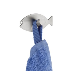 Wenko Ganci a muro Fish, set da 2, acciaio inox opaco, porta asciugamani a forma di pesce.