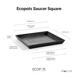 Sottovaso quadrato Ecopots grigio scuro, 43 cm, per interni ed esterni.