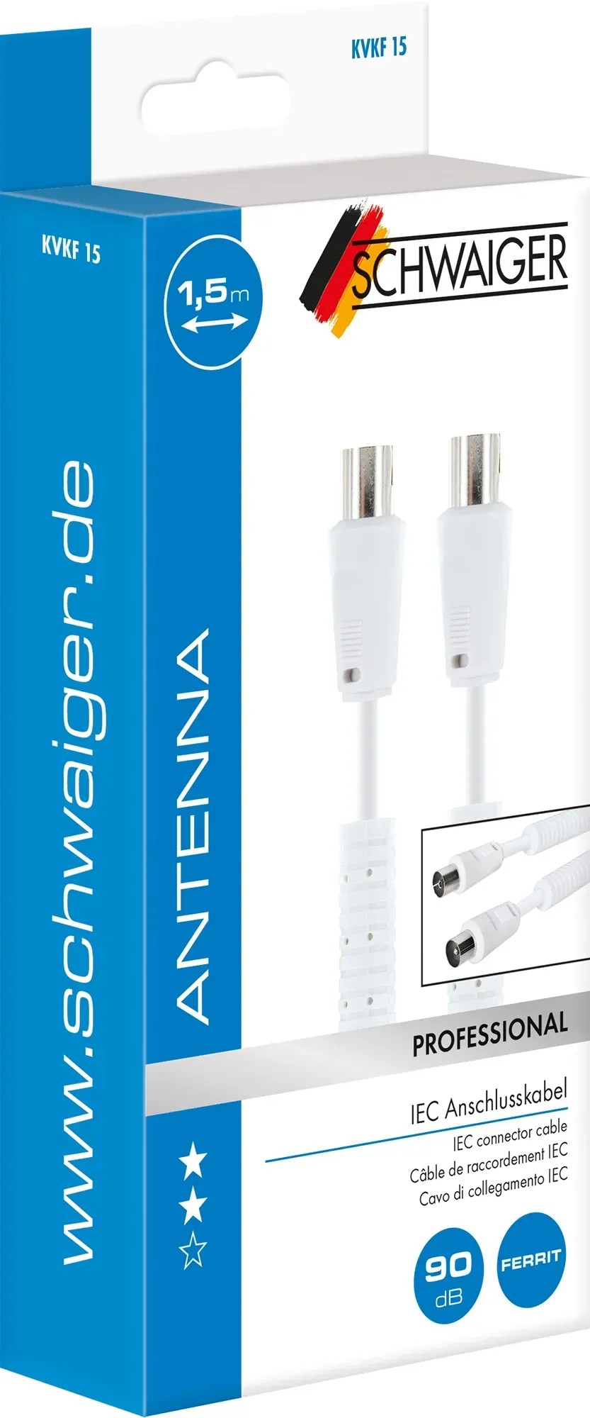 SCHWAIGER Antennenkabel 3,0 M – 110 DB Schirmung, IEC Stecker Auf Winkelbuchse, Für HDTV, DVB-C/T2