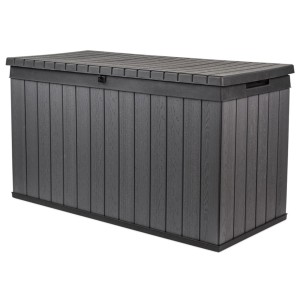 Coffre de jardin Keter Darwin gris, 570 L. Coffre de rangement aspect bois pour jardin, terrasse et balcon.