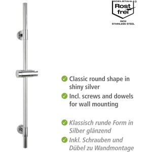 Wenko Barre de douche Basic chromée, barre de douche en acier inoxydable avec support de douche réglable.