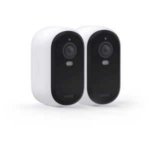 2er-Set Arlo Essential Outdoor 2K Gen 2 Überwachungskameras in Weiß für den Außenbereich.