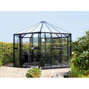 Serra nera Vitavia Hera 9000 con fondazione, 9 m², con area salotto all'interno.