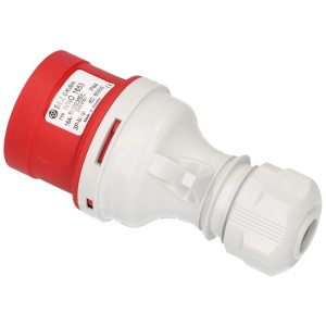 Prise CEE, 5 pôles, gris-rouge, 16A, IP44, avec inverseur de phase pour raccordement d'appareil.