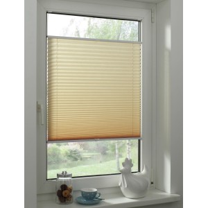 Store plissé beige Gardinia Concept lumière du jour, 60x130 cm, monté sur la fenêtre.