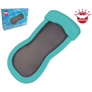 Amaca galleggiante Happy People Wehncke turchese con bordo gonfiabile, fondo a rete e cuscino.