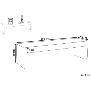 Schéma du banc de jardin en béton blanc Beliani Taranto avec dimensions.