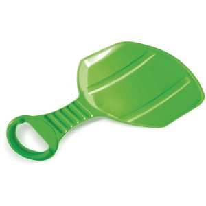 Slittino per bambini in plastica verde con maniglia, adatto dai 3 anni in su.