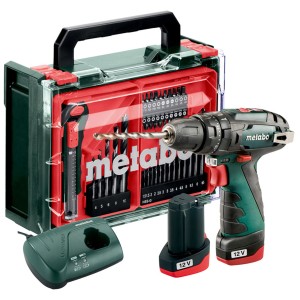 Metabo PowerMaxx SB Basic-Set perceuse-visseuse à percussion sans fil avec accessoires en coffret.