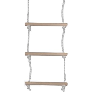 Scala di corda per bambini Happy People con 5 pioli in legno e corda bianca, lunga 200 cm.