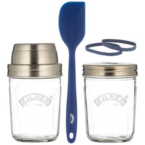 Set starter per fermentazione Kilner con 2 barattoli, spatola, coperchi e anelli di gomma per la conservazione degli alimenti.