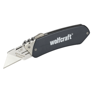 Coltello per hobby Wolfcraft con lama trapezoidale retrattile, corpo in alluminio, lama estesa.