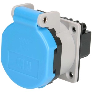 Prise encastrable Type 23 IP55 en gris clair et bleu pour programmes d'interrupteurs en saillie.