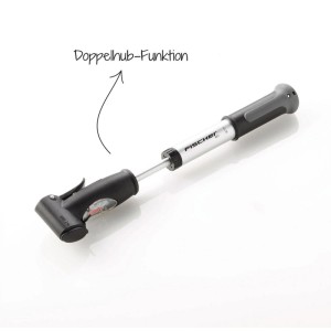 Mini pompa ad aria Fischer Profiplus con manometro, doppia corsa e corpo in alluminio per pneumatici bici.