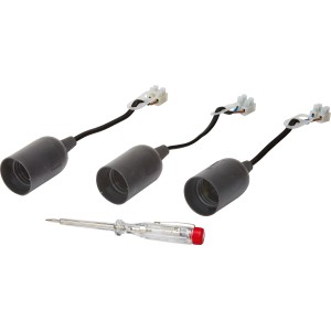 Lot de 3 douilles E27 noires avec testeur de tension pour installation de lampes.