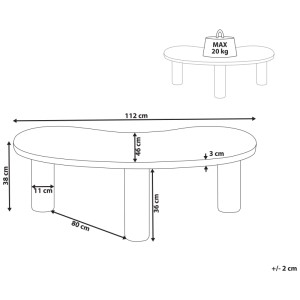 Croquis : Table basse marron Beliani Auburn en MDF avec dimensions.