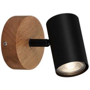 Spot noir Briloner Muritz avec socle en bois, orientable. Idéal comme plafonnier.
