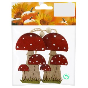 Decorazione appendibile in legno con motivo di fungo, 9 cm, per decorazioni autunnali.