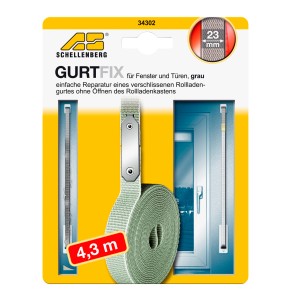 Kit de réparation de sangle de volet roulant Gurtfix Maxi, 23mm de large, 4,3m de long, gris, pour une réparation facile.