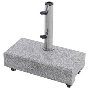 Base in granito rollabile (25 kg) per ombrelloni, con freno di stazionamento per un posizionamento sicuro.