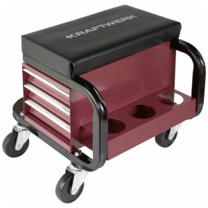 Kraftwerk sedile da officina con 3 cassetti e portabombole, rosso/nero, 40x39x39 cm.