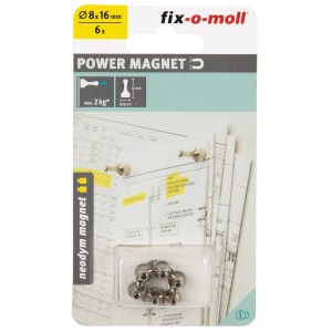 Fix-o-moll Coni magnetici al neodimio, confezione da 6, colore argento, per fissare note e progetti.