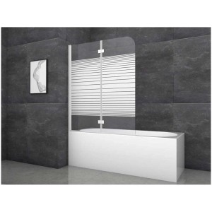 Paroi de baignoire pliante Aurlane White Stripes, 2 volets, blanc, 115x140 cm, montée sur une baignoire.