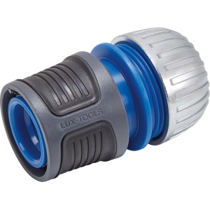 Raccord de tuyau LUX 19 mm (3/4) avec stop d'eau pour tuyaux d'arrosage, vue détaillée.