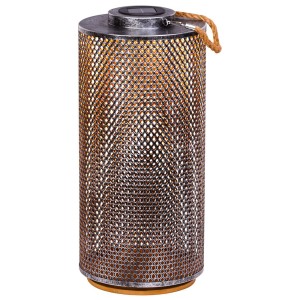 Lanterna solare a LED Schönenberger argento-oro con base in bambù, alta 50 cm, luce bianca calda.