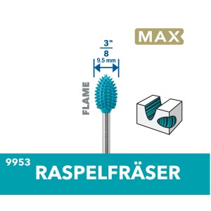 Fresa per sgrossatura Dremel Max 9953, a fiamma, Ø 9,5 mm, accessorio per miniutensili.