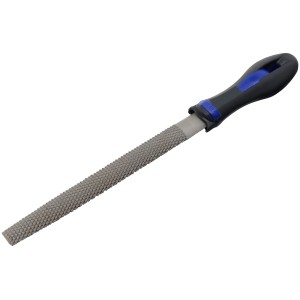 Râpe à bois demi-ronde LUX-TOOLS (200 mm) avec poignée ergonomique pour le travail du bois grossier.