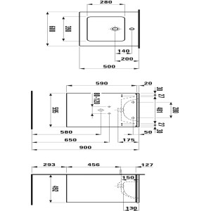 Schéma technique de l'ensemble de lavabo Laufen Pro S orme clair, dimensions et détails.