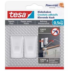 Tesa crochets adhésifs pour papier peint et plâtre, lot de 2, pour accrocher des décorations jusqu'à 0,5 kg sans percer.