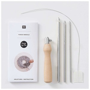 Rico Design Set Punch Needle, 6 pezzi con manico in legno, aghi, infila-ago e istruzioni.