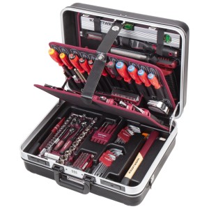 Mallette à outils ouverte Kraftwerk ABS Professional, ensemble de 86 pièces avec des outils comme des tournevis, un marteau et des pinces.