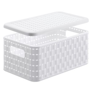 Panier de rangement Rotho Country A5 blanc (6 l) avec couvercle, motif osier.