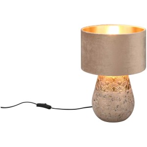 Lampada da tavolo beige e oro Kiran E27 con paralume in velluto per soggiorno e camere da letto.